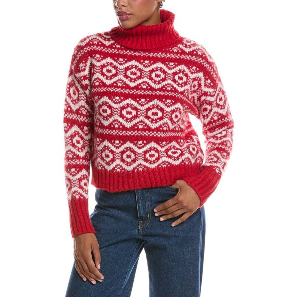 Joseph A. Womens Mockneck Fair Isle Pullover, Red